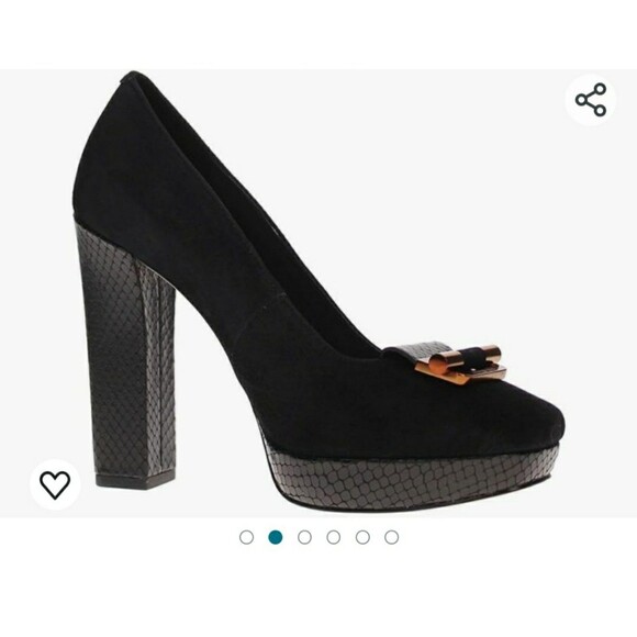 Michael Kors 7M Suede pumps-reptile effect leather heel, bronze-tone metal bckl - Picture 1 of 11